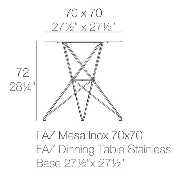 Table FAZ plateau HPL FULL WHITE 70x70xH72 cm pied inox Vondom - plateau blanc piétement blanc – Image 3