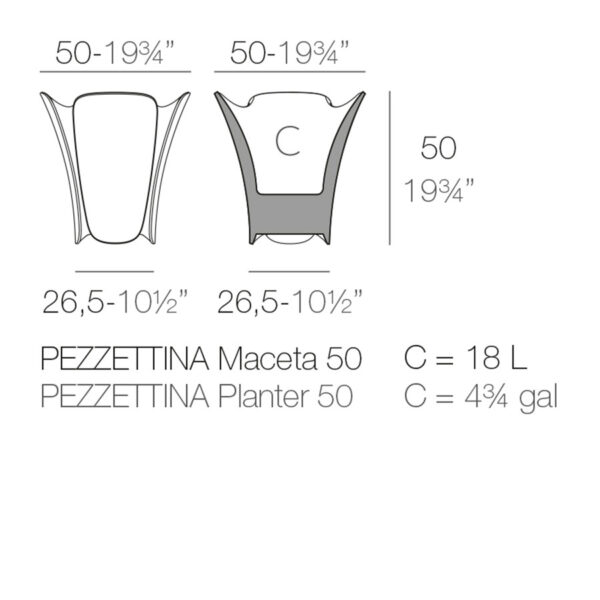 Pot PEZZETINA 50x50xH50 cm avec système d'auto-irrigation Vondom